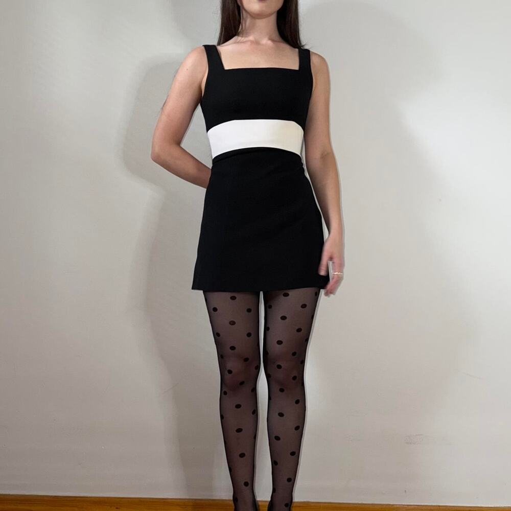 bebe black-ivory mod color-block mini dress